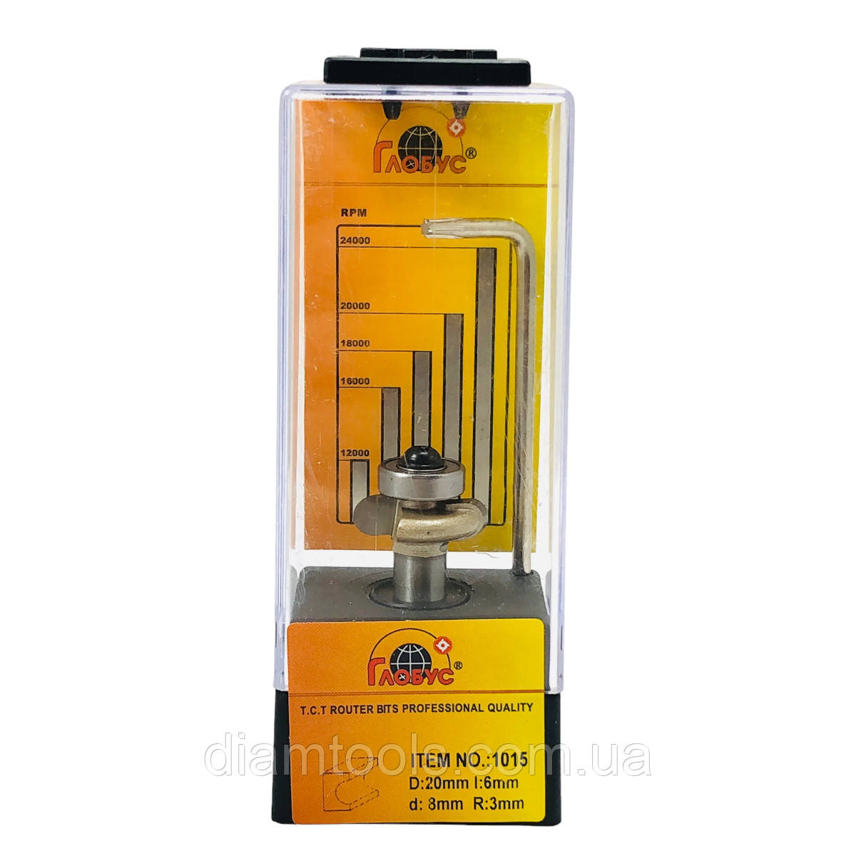 Фреза кромкова галтельна Глобус 1015 D20.6 d8 L41.35 h6.35 R3 з нижнім підшипником