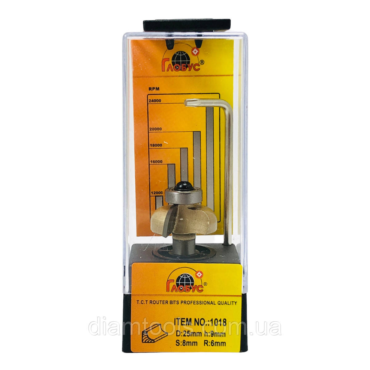 Фреза кромкова калювальна Глобус 1018 D25 d8 L44 h9 R6, фото 1