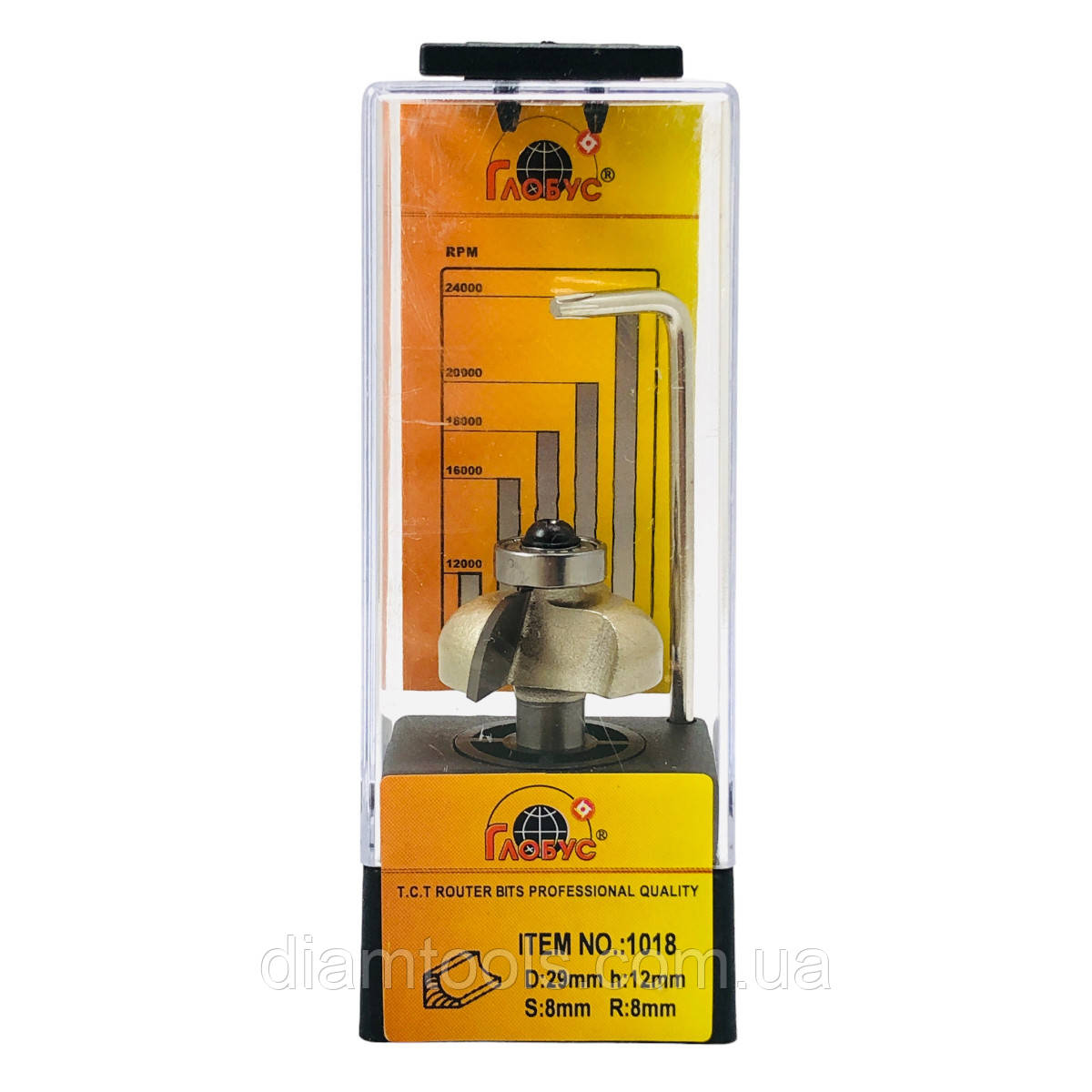 Фреза кромкова калювальна Глобус 1018 D29 d8 L47 h12 R8