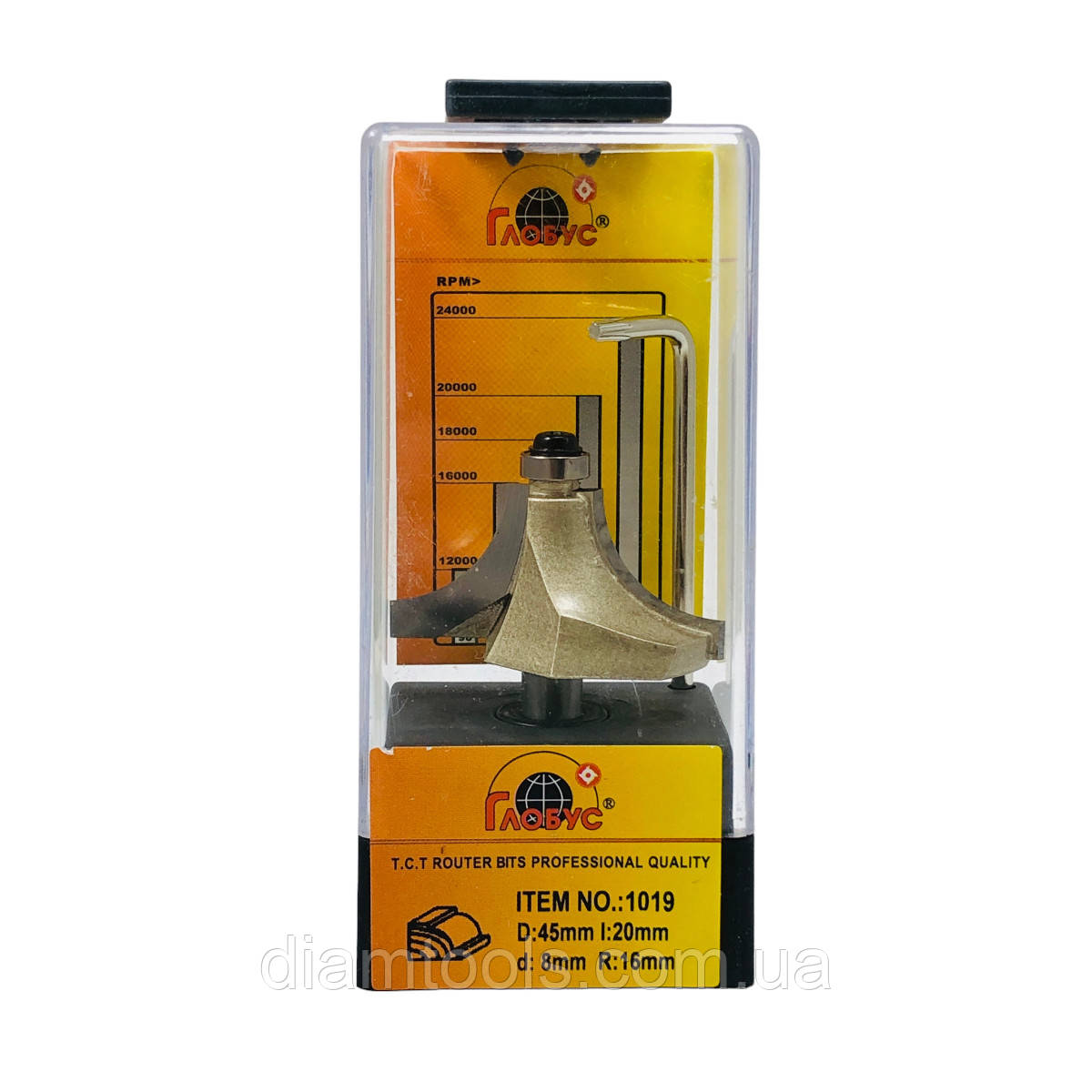 Фреза кромкова калювальна Глобус 1019 D37 d8 L53 h18 R16