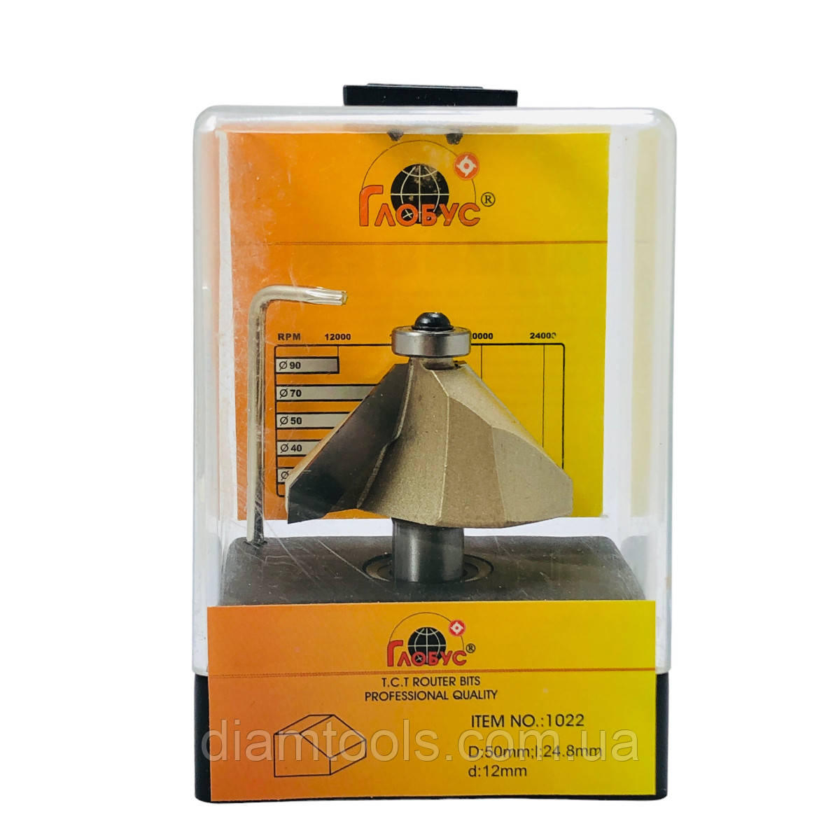 Фреза кромкова конусна Глобус 1022 D50 d12 L59.8 h24.8 z2