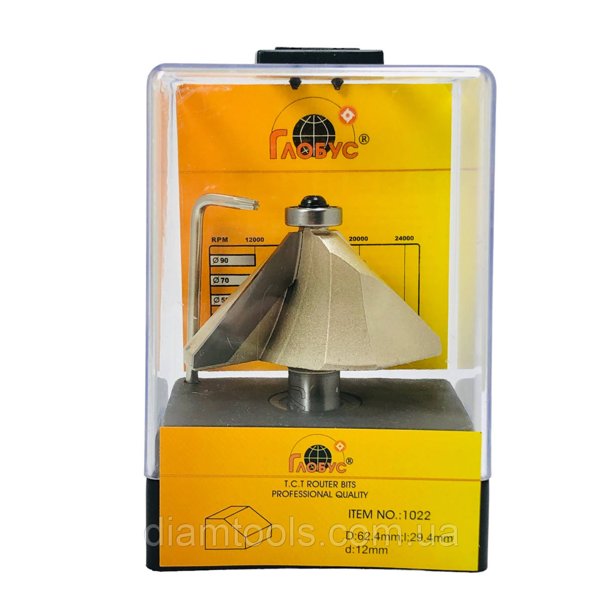 Фреза кромкова конусна Глобус 1022 D62.4 d12 L64.4 h29.4 z2, фото 1