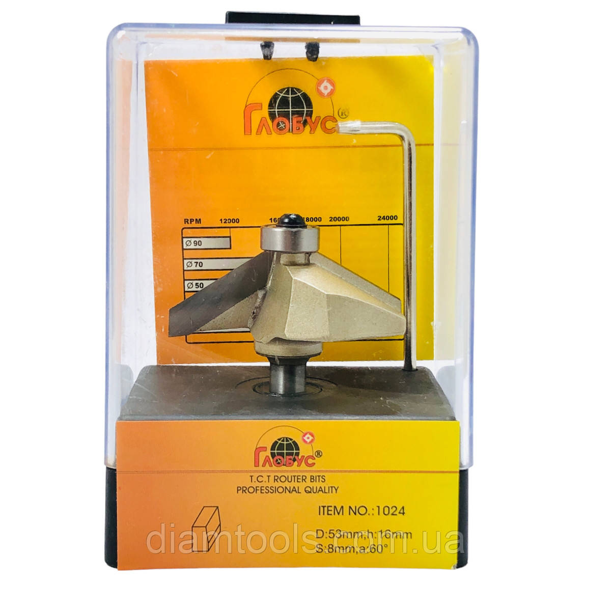 Фреза кромкова конусна Глобус 1024 D53 d8 L51 h22 O60 z2