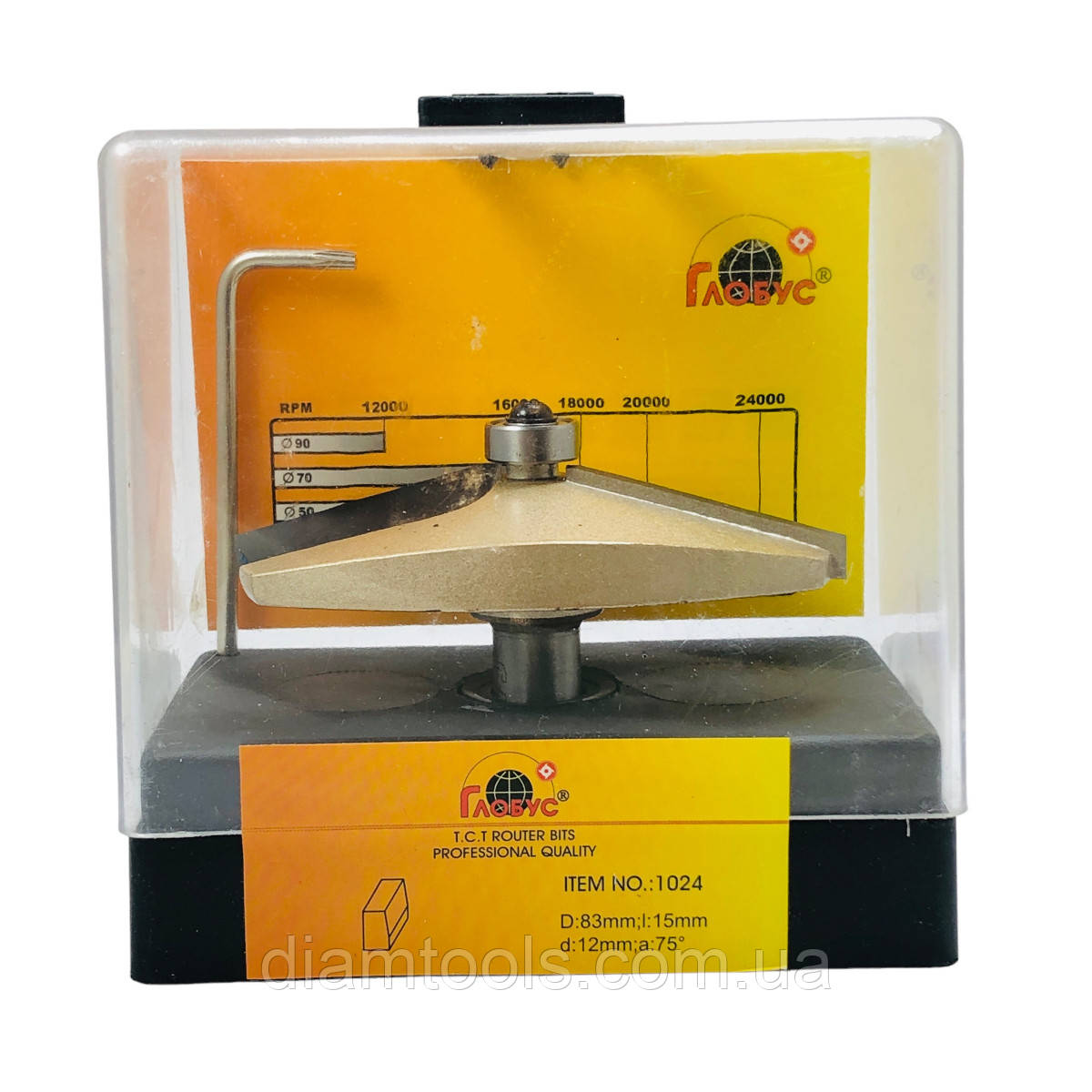 Фреза кромкова конусна Глобус 1024 D83 d12 L50 h15 O75 z2