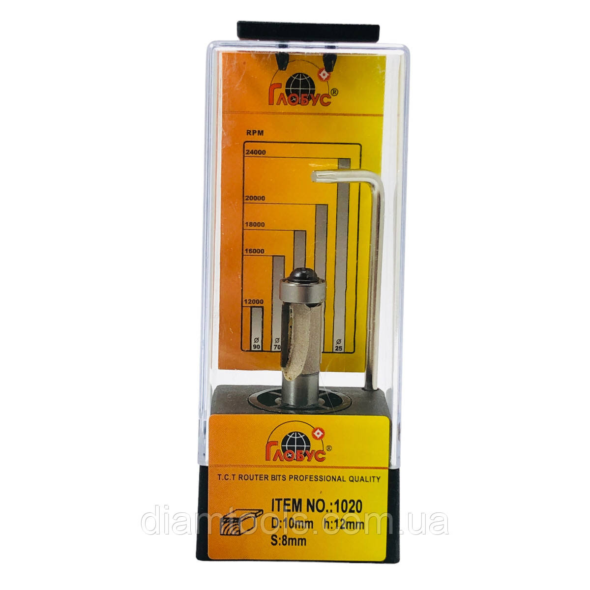 Фреза кромкова пряма Глобус 1020 D10 d8 L47 h12 z2