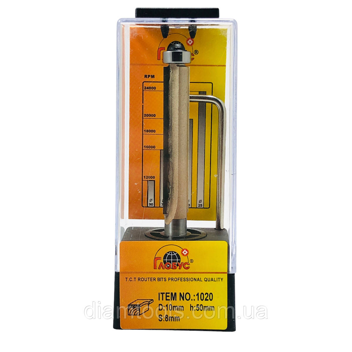 Фреза кромкова пряма Глобус 1020 D10 d8 L85 h50 z2