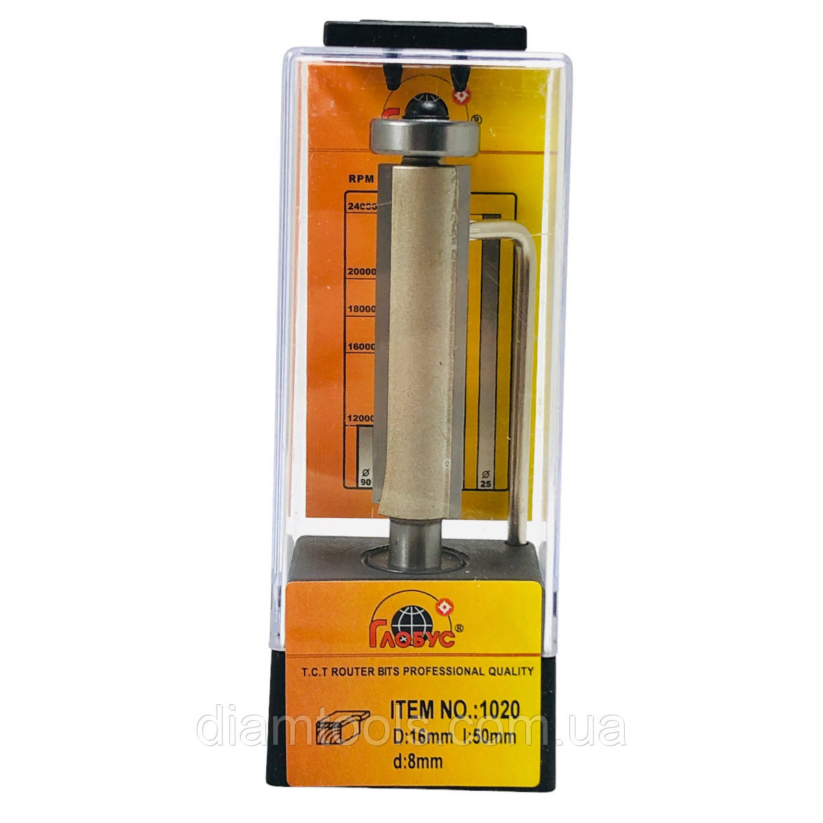 Фреза кромкова пряма Глобус 1020 D16 d8 L85 h50 z2, фото 1