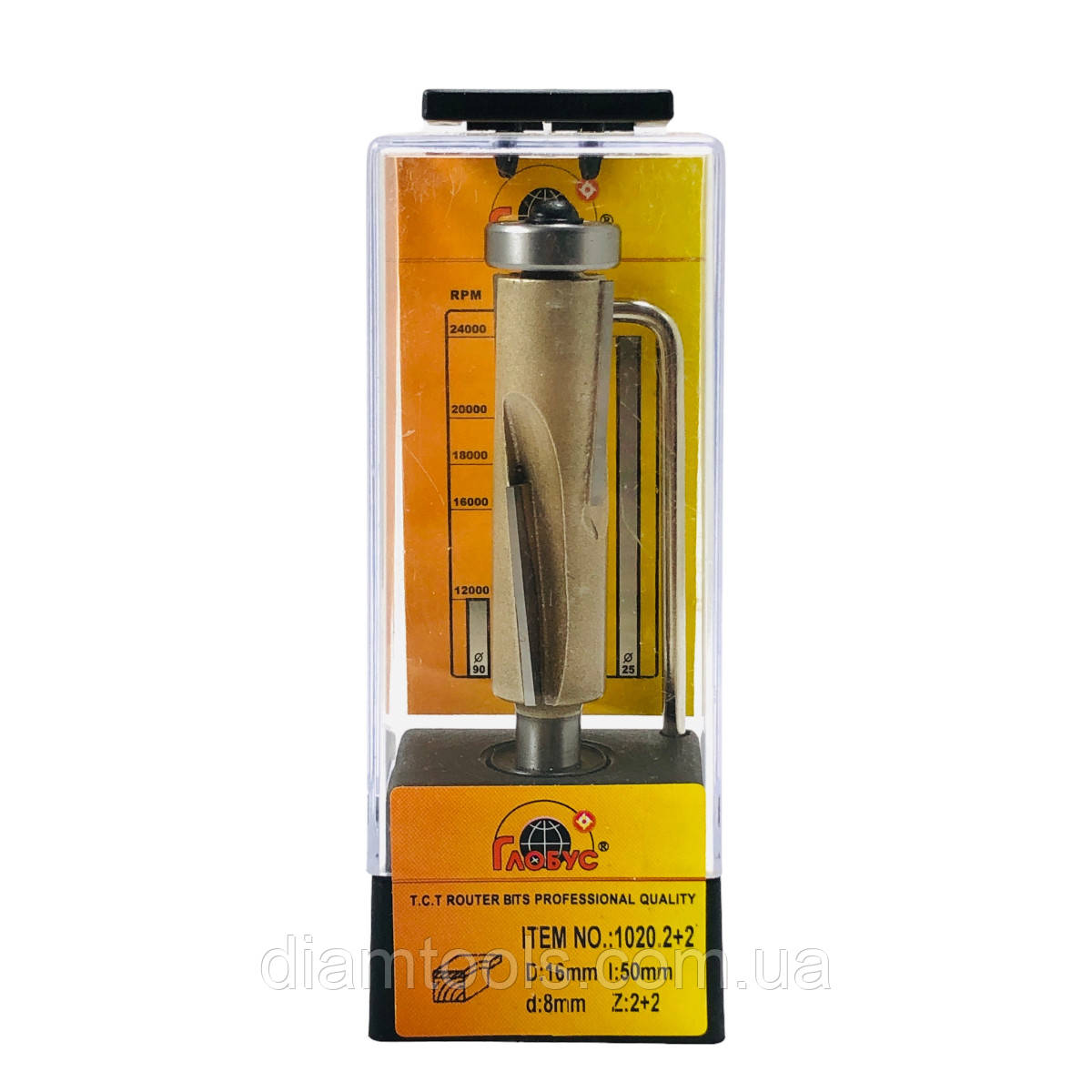 Фреза кромкова пряма Глобус 1020 D16 d8 L85 h50 z2+2