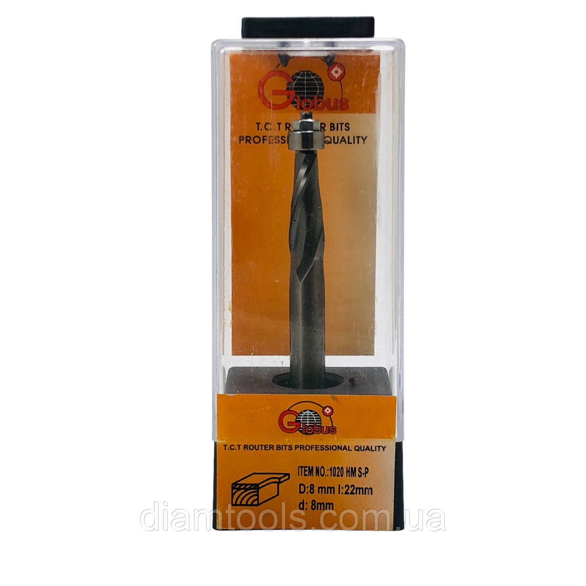 Фреза кромкова пряма Глобус 1020 HM S P D8 d8 L80 h22 z2 з нижнім підшипником, фото 1