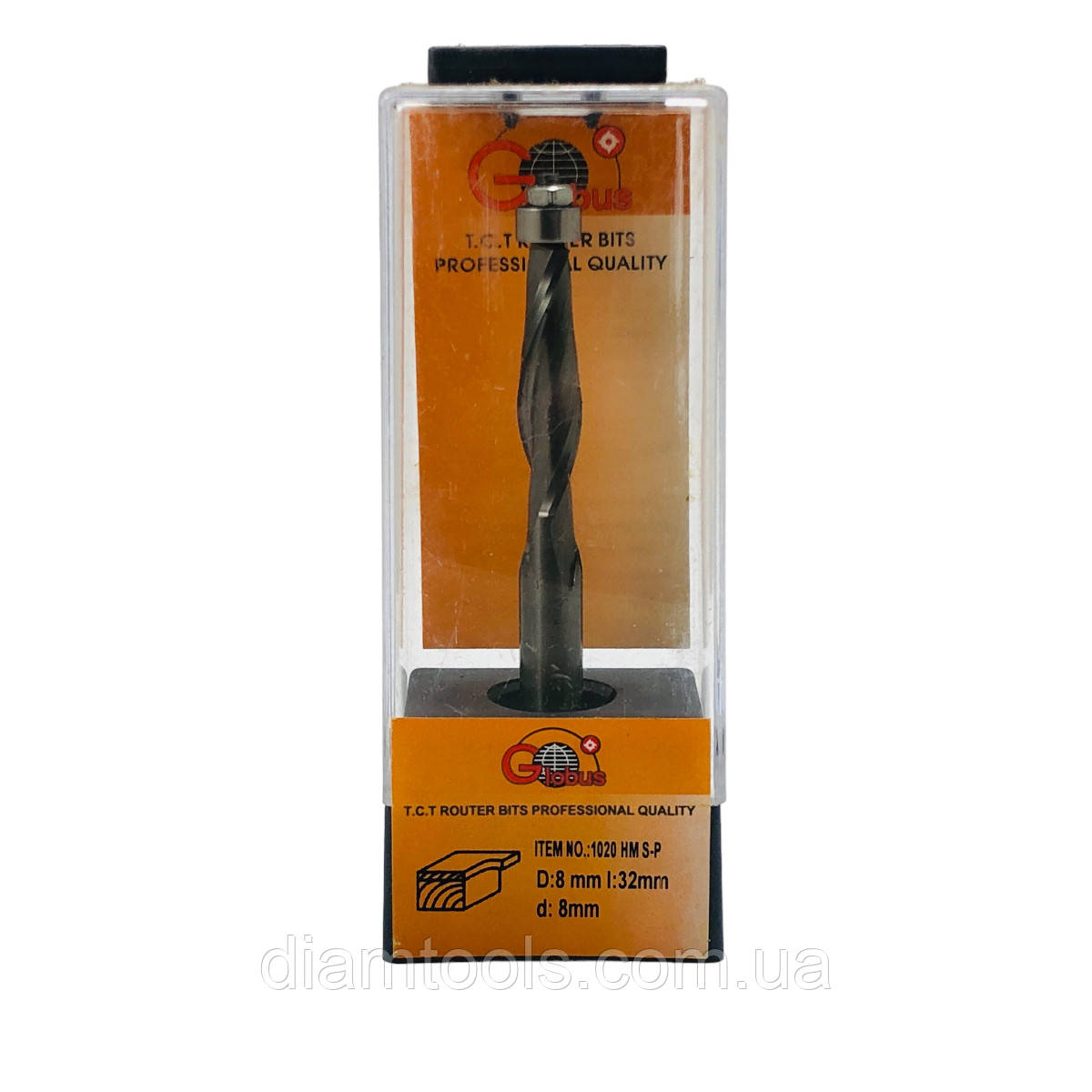 Фреза кромкова пряма Глобус 1020 HM S P D8 d8 L90 h32 z2 з нижнім підшипником, фото 1