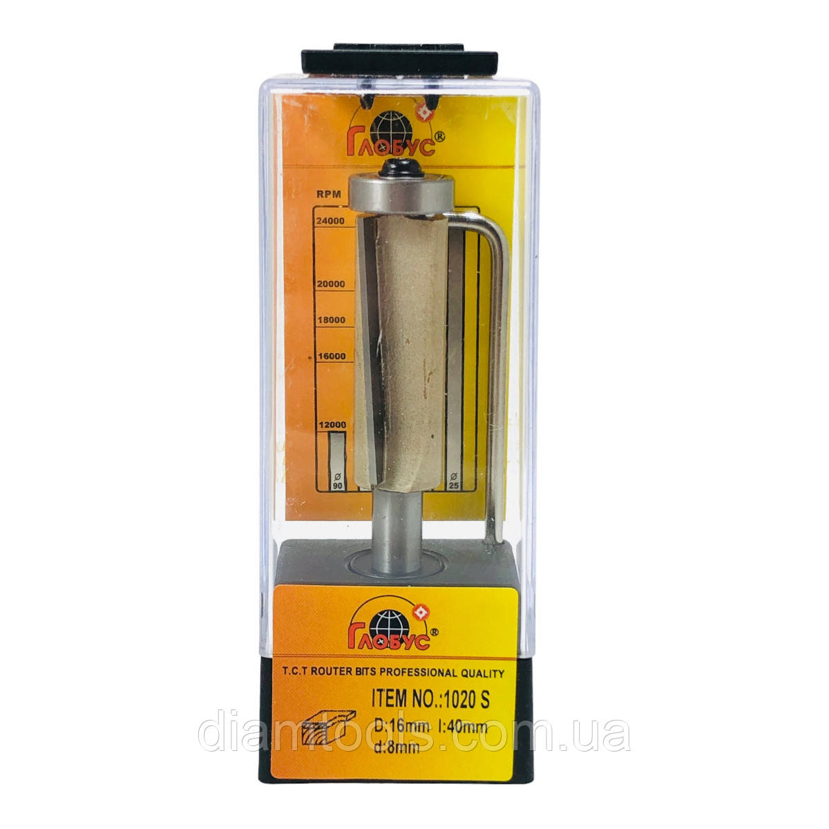 Фреза кромкова пряма Глобус 1020S D16 d8 L80 h40 z2