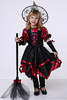 Вбрання відьмочки для дівчинки карнавальне на Хелловін чорно-бордового кольору для дітей 3-6 років №3