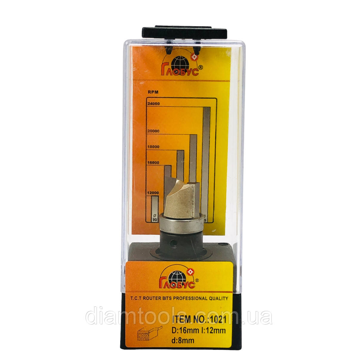 Фреза кромкова пряма Глобус 1021 D16 d8 L55 h12 z2 з верхнім підшипником, фото 1