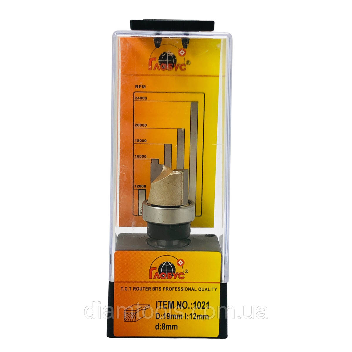 Фреза кромкова пряма Глобус 1021 D19 d8 L47 h12 z2 з верхнім підшипником