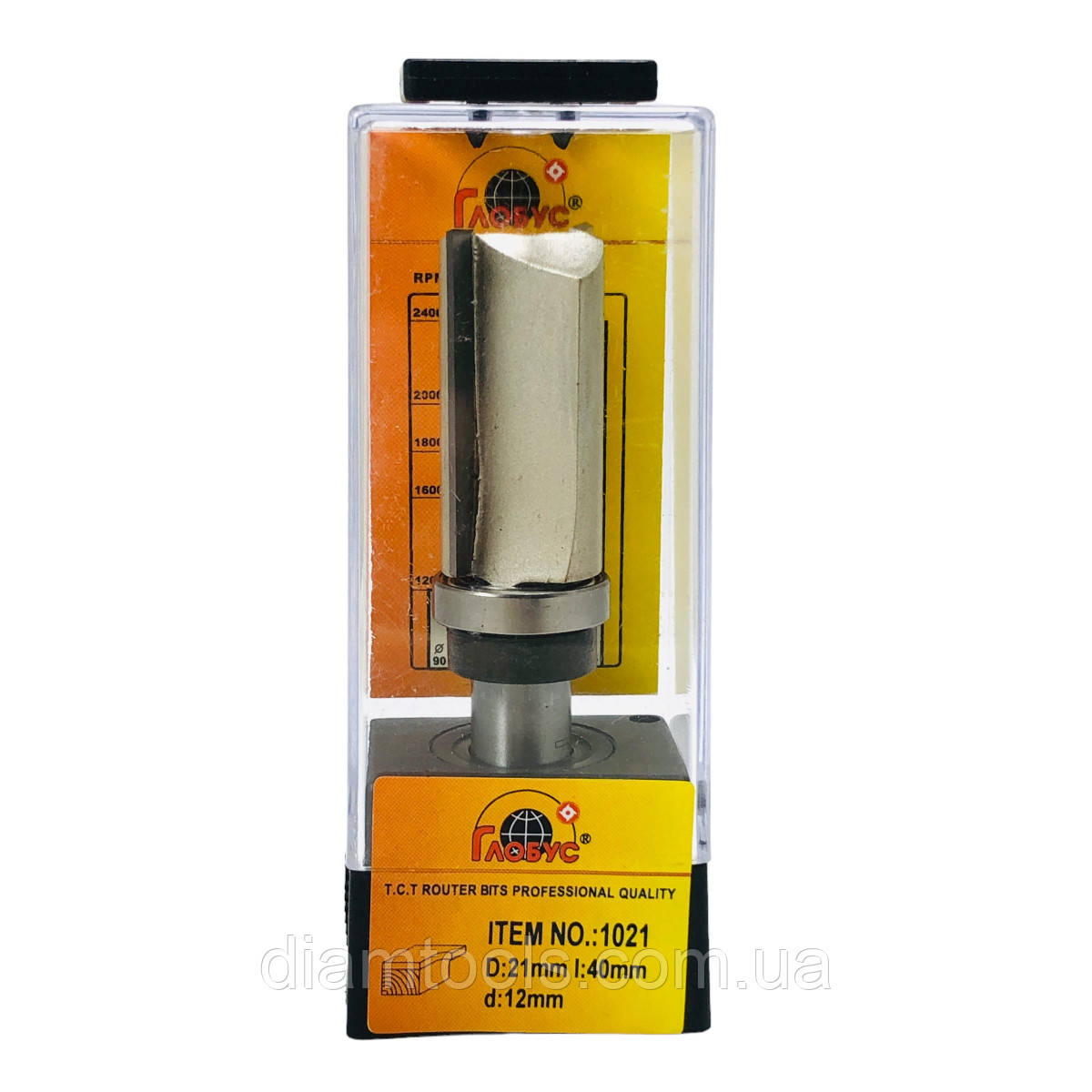 Фреза кромкова пряма Глобус 1021 D21 d12 L75 h40 z2 з верхнім підшипником