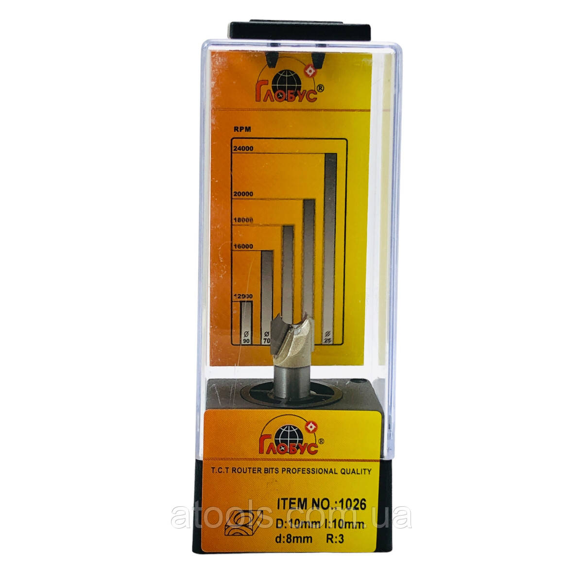 Фреза для виготовлення розеток Глобус 1026 D10 d8 L45 h10 R3