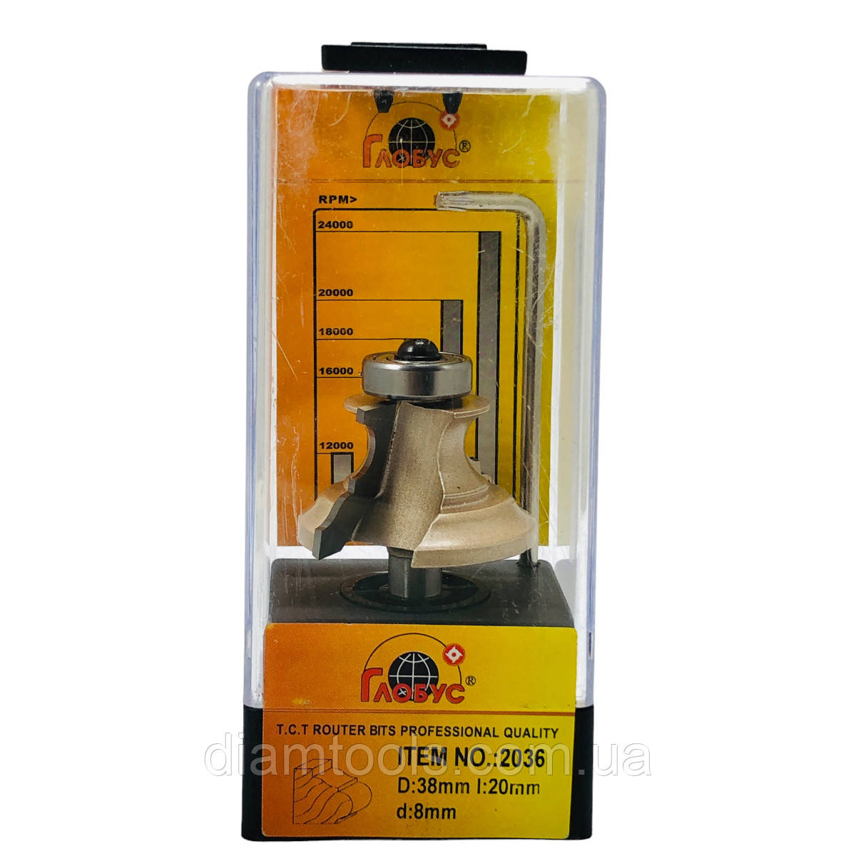 Фреза кромкова фігурна Глобус 2036 D38 d8 L55 h20