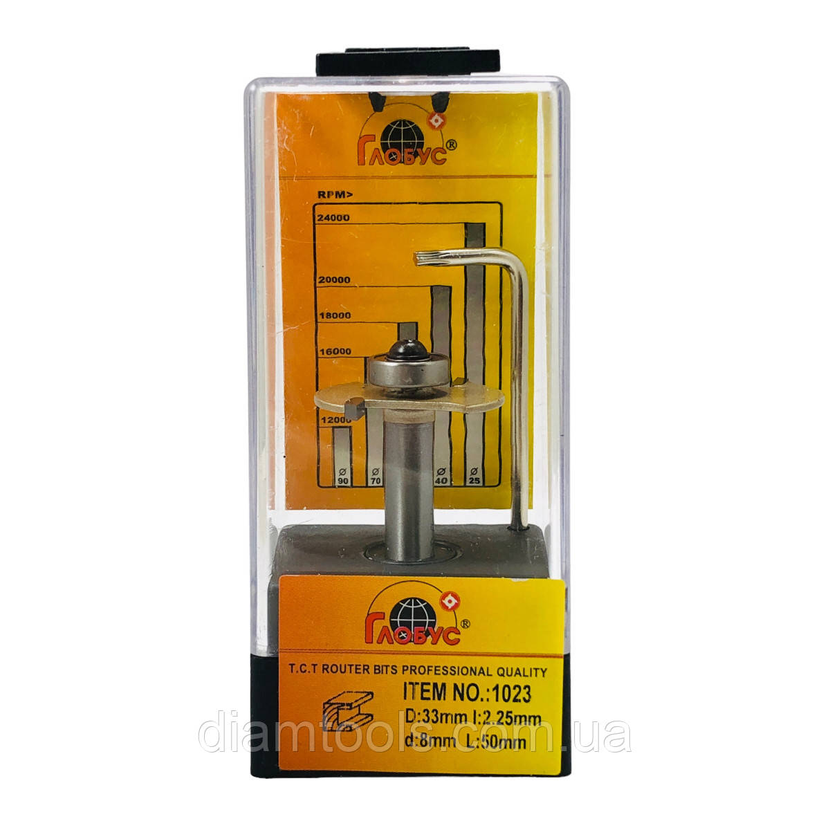 Фреза кромкова фальцева Глобус 1023 D33 d8 L50 h2.25 z2