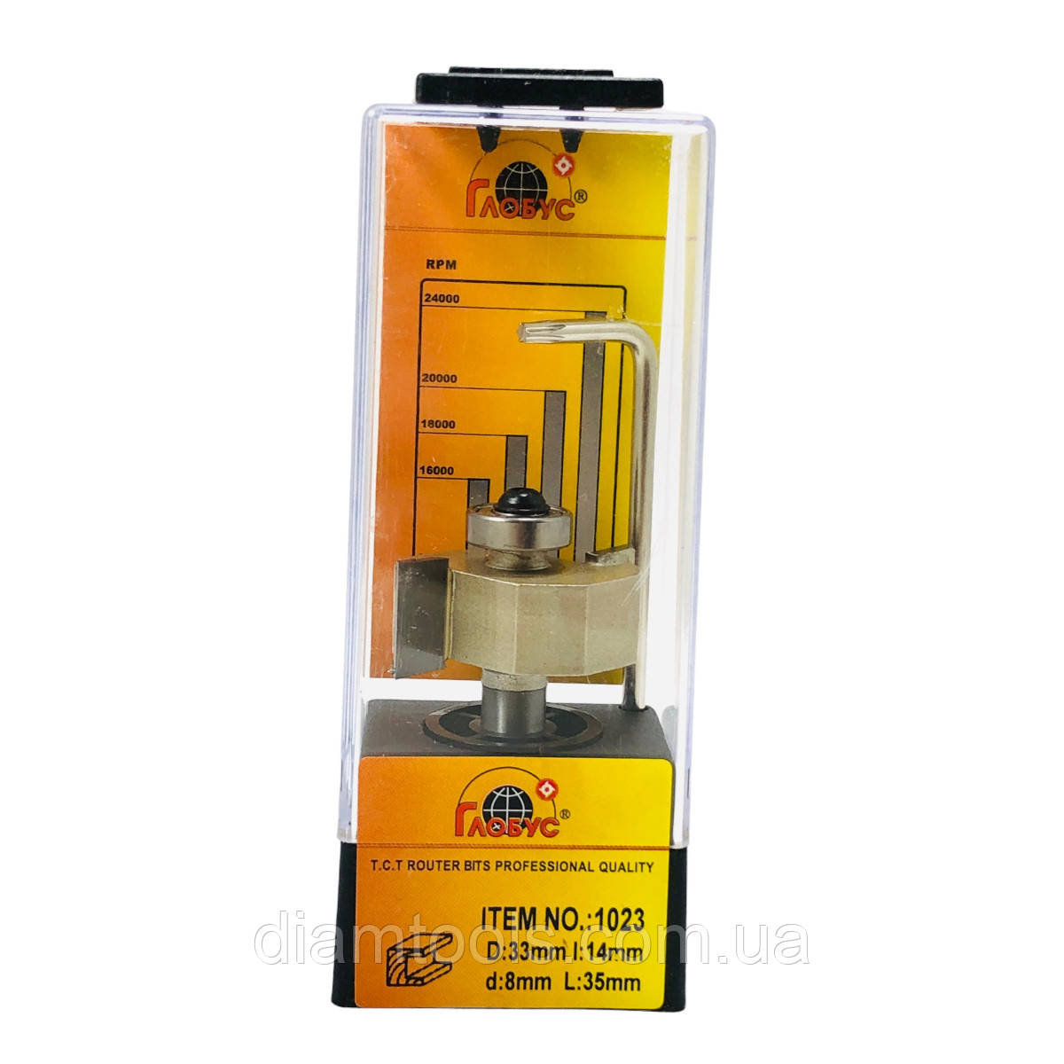 Фреза кромкова фальцева Глобус 1023 D33 d8 L53 h14 z2