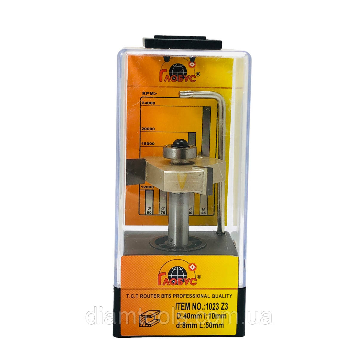 Фреза кромкова фальцева Глобус 1023 D40 d8 L45 h10 z3