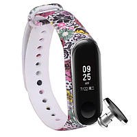 Силиконовый ремешок MRK для фитнес браслета Xiaomi Mi Band 4/3 с рисунком Flowers (265) с металлической