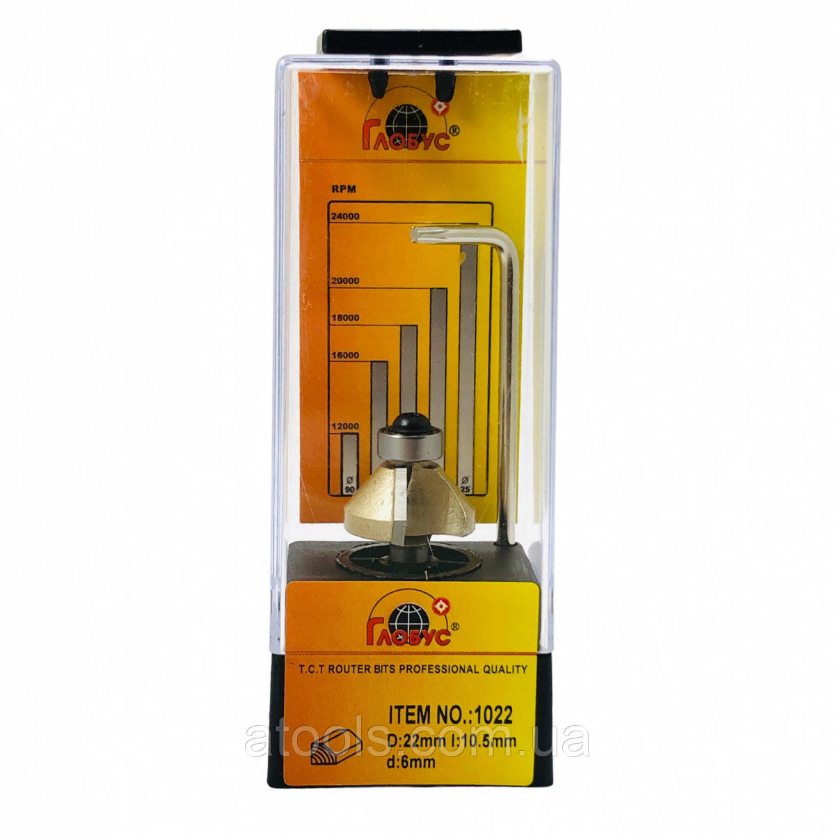 Фреза кромкова конусна Глобус 1022 D22 d6 L57 h22 z2