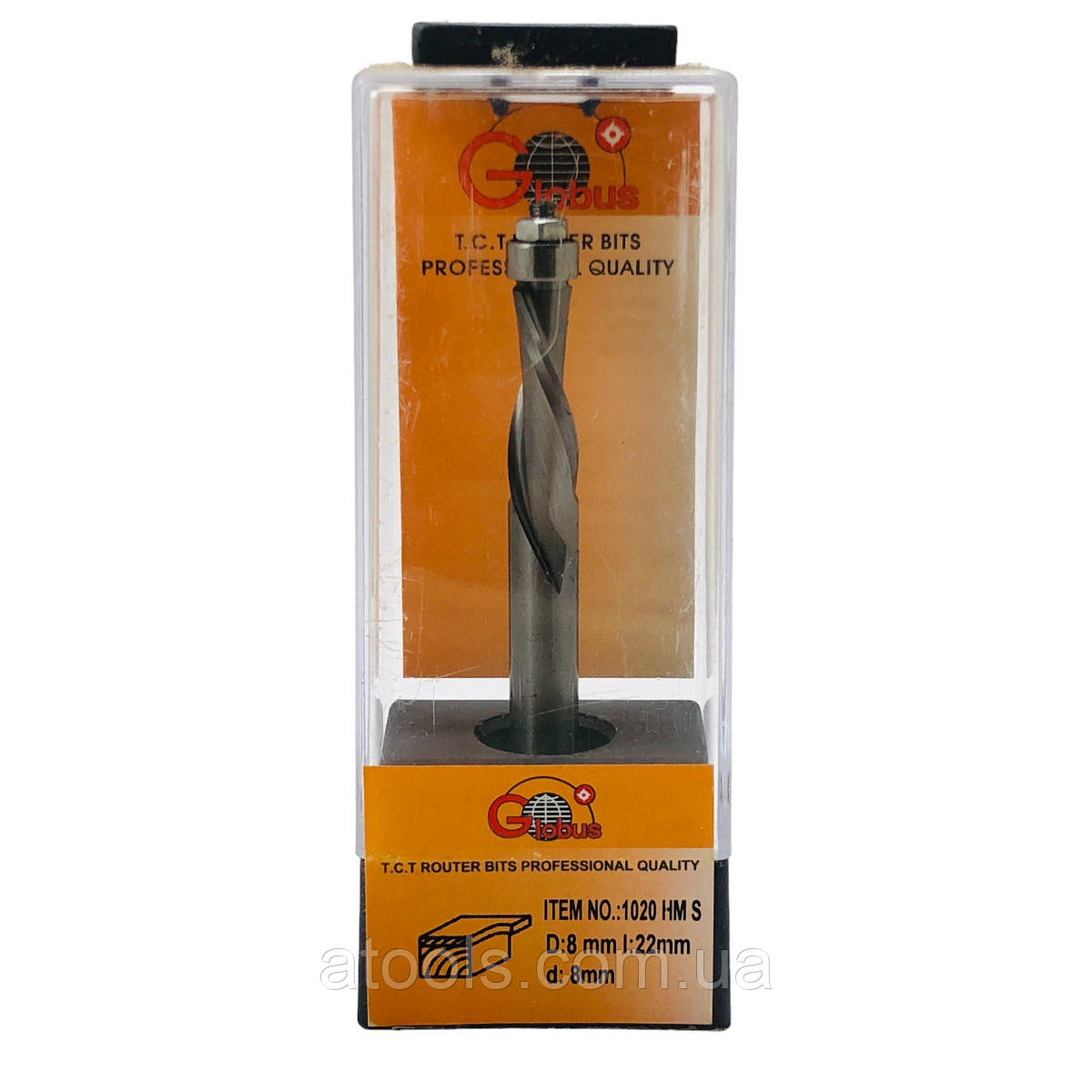 Фреза кромкова пряма Глобус 1020 HM S N D8 d8 L80 h22 z2 з нижнім підшипником, фото 1