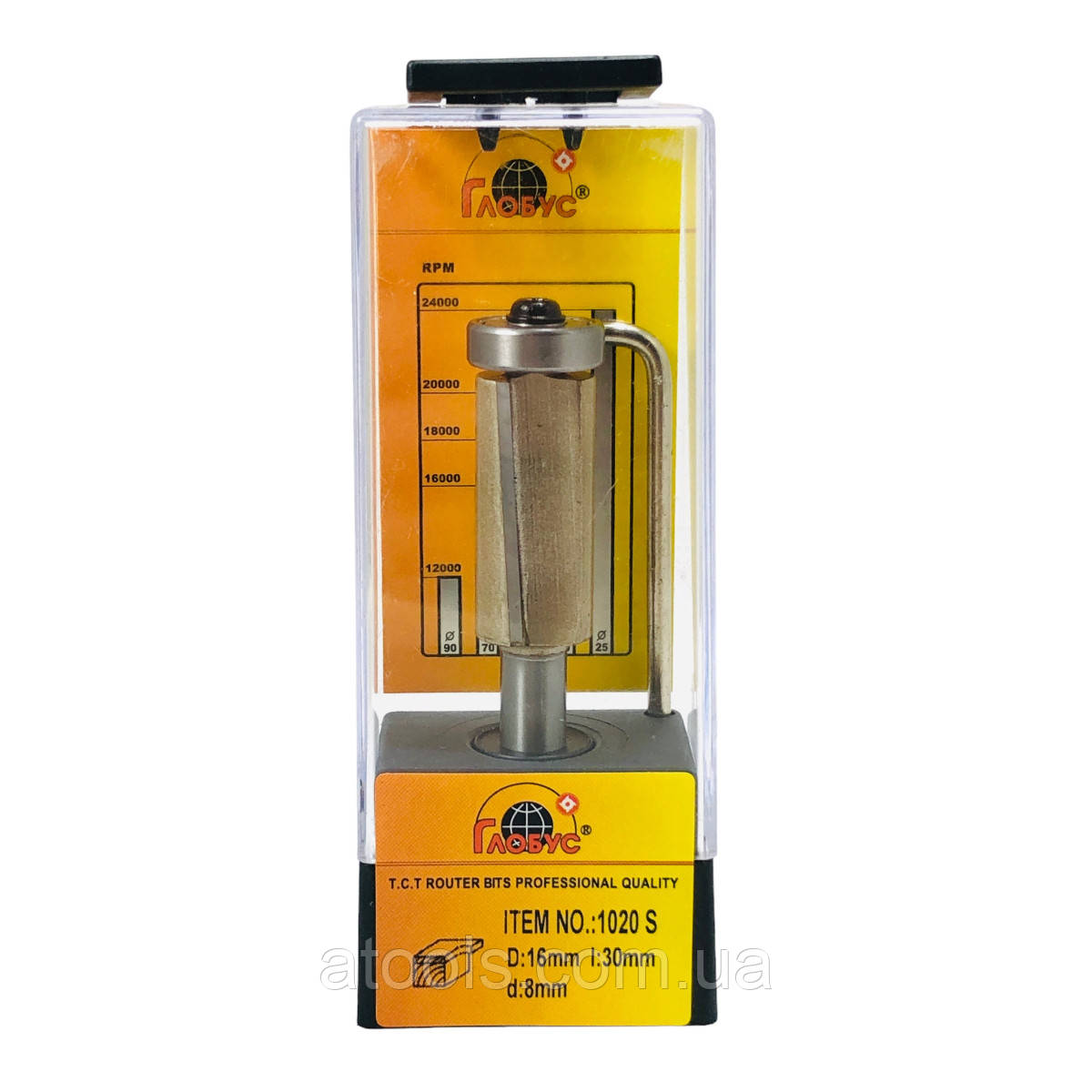 Фреза кромкова пряма Глобус 1020S D16 d8 L70 h30 z2, фото 1