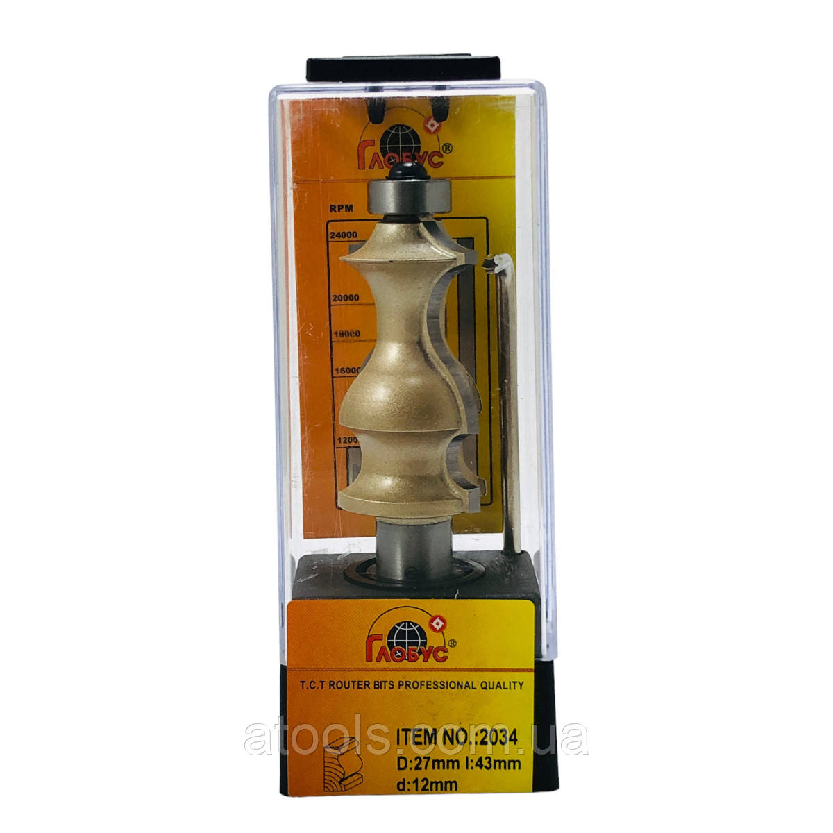 Фреза кромкова фігурна Глобус 2034 D27 d12 L38 h43