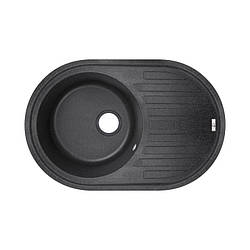 Кухонна мийка овальна 78х50 см з крилом гранітна Lidz 780x500/200 BLA-03 Чорний матовий граніт