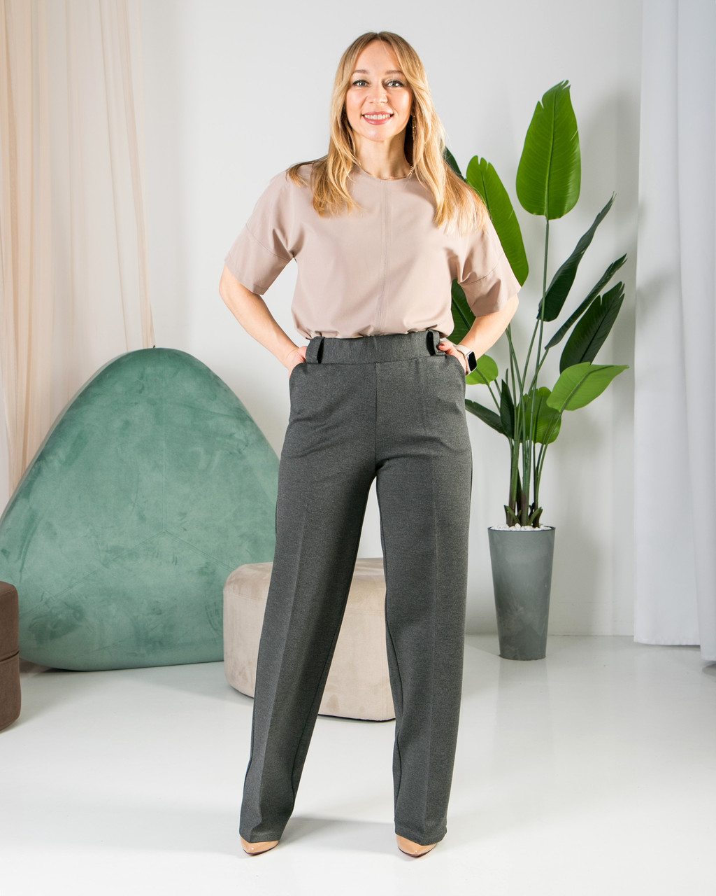 Трикотажні штани з еластичним поясом сірі, фото 1