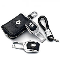 Набір автомобіліста №9 для Renault / Заглушки ременя безпеки з логотипом / Брелок і чохол для ключів