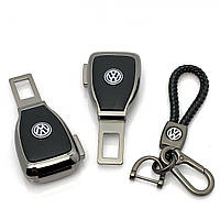Набор в авто для Volkswagen №2 / Заглушка переходник ремня безопасности и брелока с логотипом Темный хром