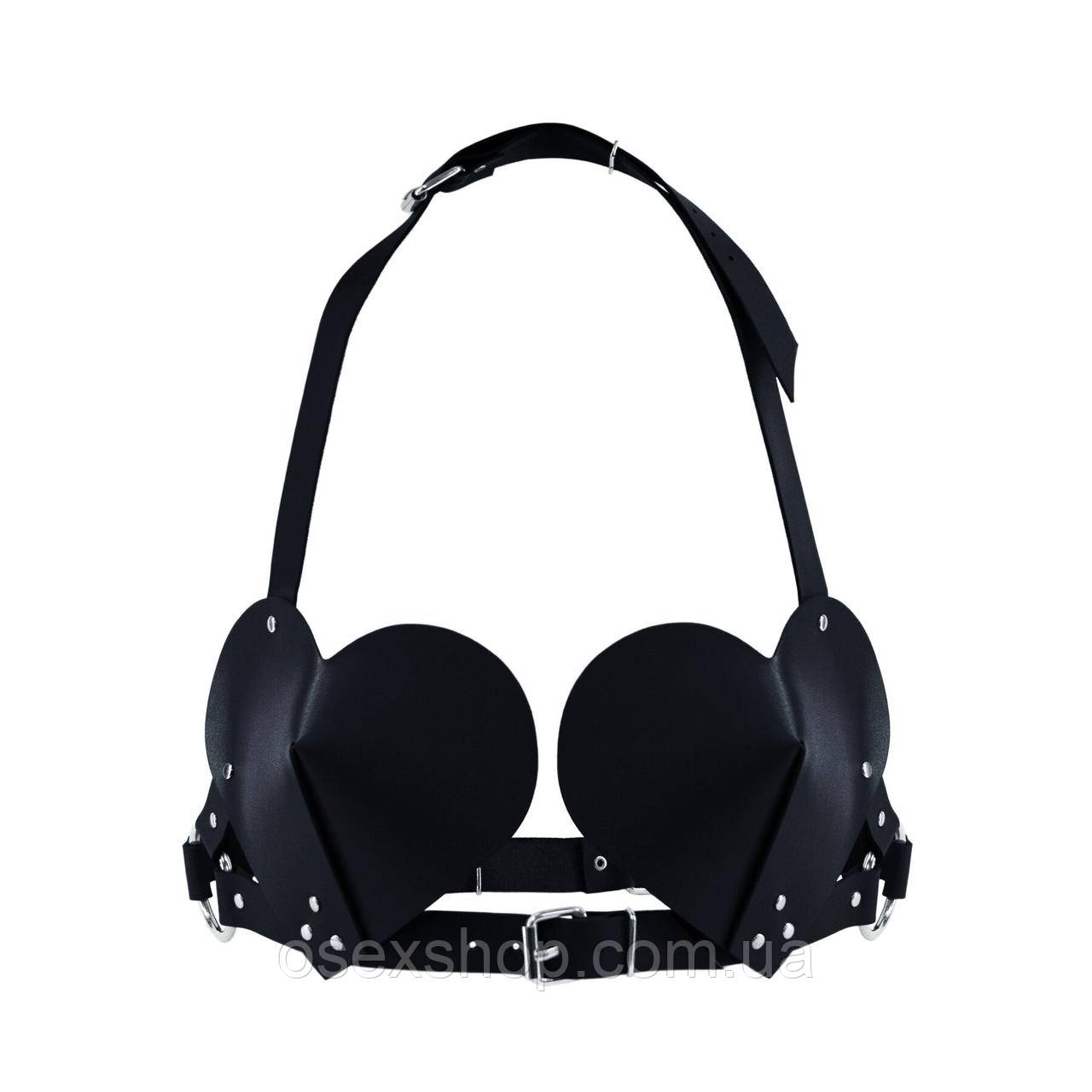 Ліф Серце з натуральної шкіри Feral Feelings — Hearts Bra Black, фото 1