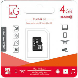 Картка пам'яті microSDHC T&G (UHS-1) 4GBSD class 10 (з адаптом) (Гарантія 3года)