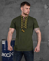Вышиванка мужская Galychanа yellow / Мужская патриотическая футболка - вышиванка олива / Летняя вышиванка