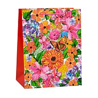 Пакет подарочный бумажный Stenson YM01305-M Flowers 26x32x10см