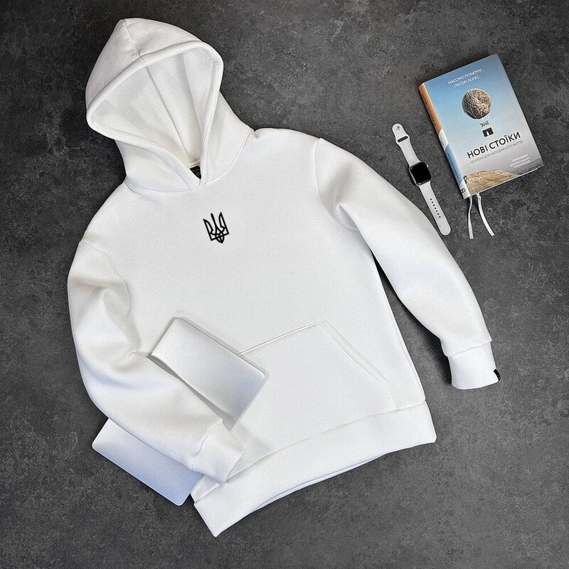 Тепле молочне худі Pobedov 008 з наклейкою "Герб", фото 1