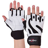 Перчатки для фитнеса и тяжелой атлетики кожаные Zelart SB-161070 размер XXL цвет черный-белый