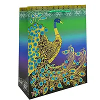 Пакет подарочный бумажный Stenson ST01626-L Peacock 31x42x12см