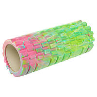 Роллер массажный цилиндр (ролик мфр) 33см Grid Combi Roller Zelart FI-9367 цвет салатовый-розовый