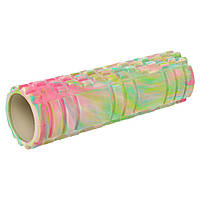 Роллер массажный цилиндр (ролик мфр) 45см Grid Combi Roller Zelart FI-9373 цвет салатовый-розовый