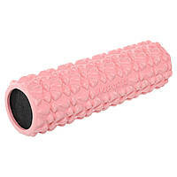 Роллер массажный цилиндр (ролик мфр) заполненный пеной 45см Grid Bubble Roller Zelart FI-9391 цвет розовый