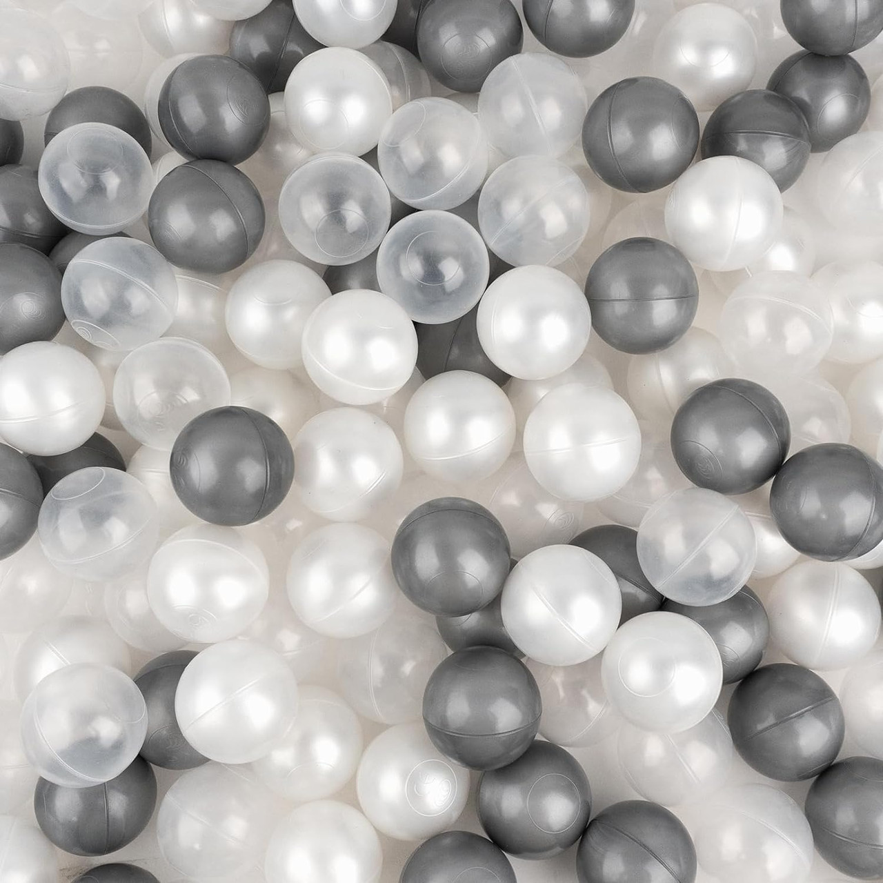 Кульки для сухого басейну, 7 см, різнокольорові (прозорий, білий, сірий)