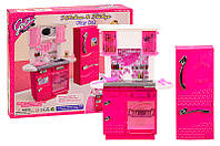 Мебель детская Gloria, кухня и холодильником, розовая