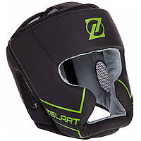 Шлем боксерский с полной защитой кожаный Zelart VL-3151 размер S цвет черный-салатовый