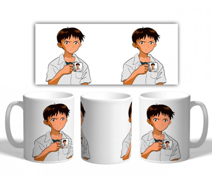 Чашка Аніме. Євангеліон. Сіндзі Ікарі з кухлем, фото 1