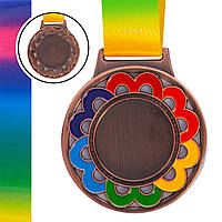 Заготівка медалі зі стрічкою кольорова Zelart C-0347 колір бронзовий