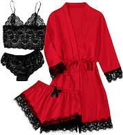 Комплект із 4 предметів, шорти, піжама, халат короткий на запах