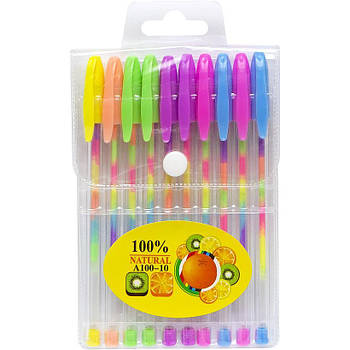 Набір гелієвих різнокольорових ручок з 10 кольорів A-100-10 у блістері